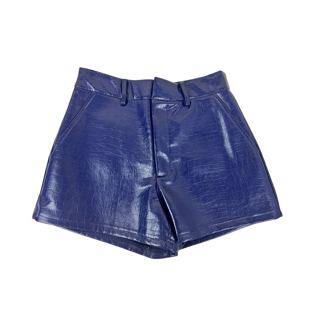 Noli Croc Shorts Womens Size 0 Blue New Faux Leather Embossed High Waist NY81513